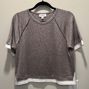 Evereve Women's Heathered Brown and White Short Sleeve Tee